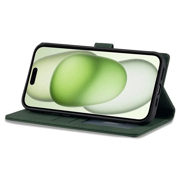 FORWENW F1 Series Pour iPhone 15 Étui de Téléphone Portable en Cuir PU Portefeuille Support Anti-Choc - Vert