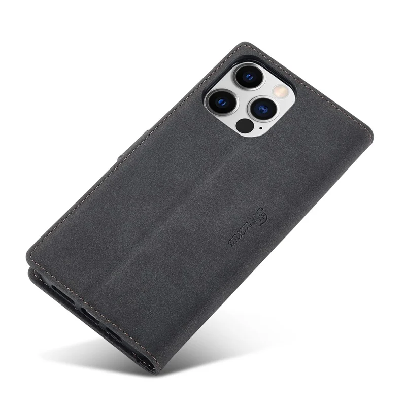 FORWENW F1 Series For iPhone 15 Pro Max PU Leather Case Phone Wallet Stand Protective Cover - Black