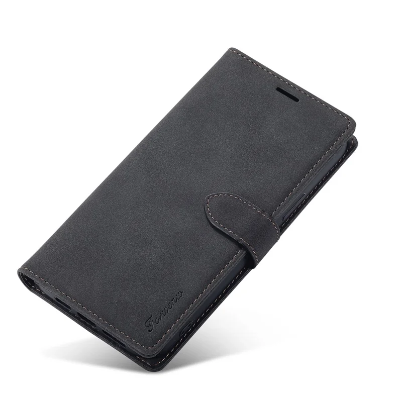 FORWENW F1 Series For iPhone 15 Pro Max PU Leather Case Phone Wallet Stand Protective Cover - Black