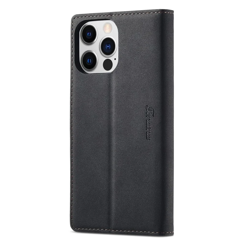 FORWENW F1 Series For iPhone 15 Pro Max PU Leather Case Phone Wallet Stand Protective Cover - Black