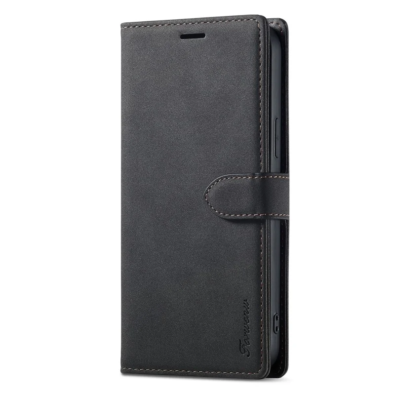 FORWENW F1 Series For iPhone 15 Pro Max PU Leather Case Phone Wallet Stand Protective Cover - Black