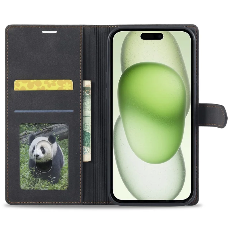 FORWENW F1 Serie Voor iPhone 15 Plus Hoesje met Standfunctie PU Leren Flip Hoes - Zwart