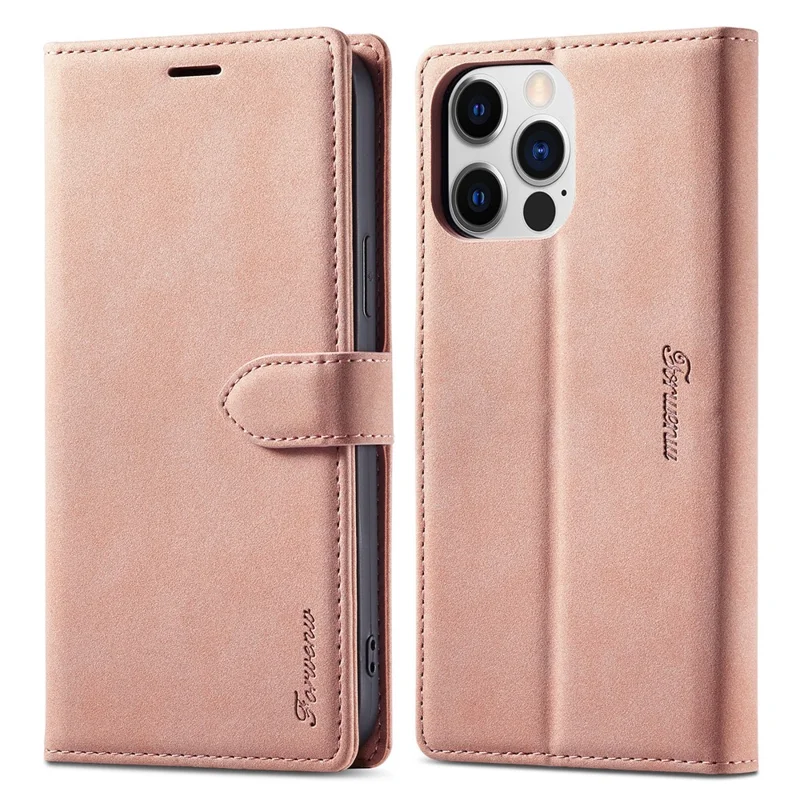 FORWENW F1 Series para Capa de iPhone 15 Pro, Couro PU com Fecho Magnético, Proteção Total, Carteira de Telefone - Rose Gold