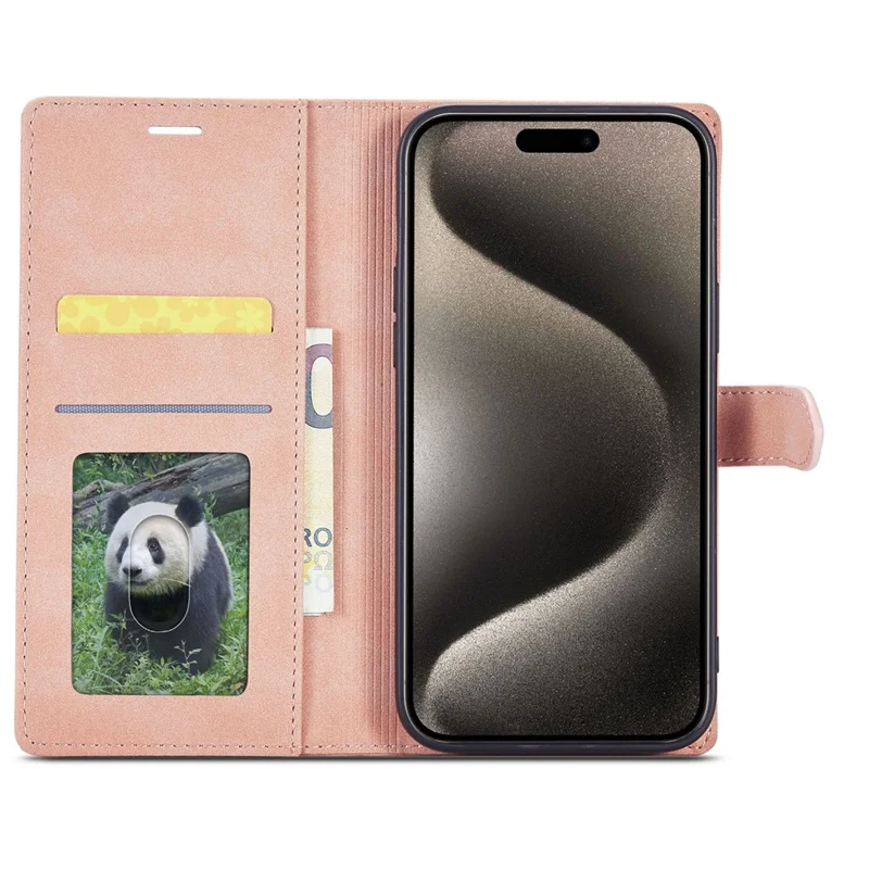 FORWENW F1 Series para Capa de iPhone 15 Pro, Couro PU com Fecho Magnético, Proteção Total, Carteira de Telefone - Rose Gold