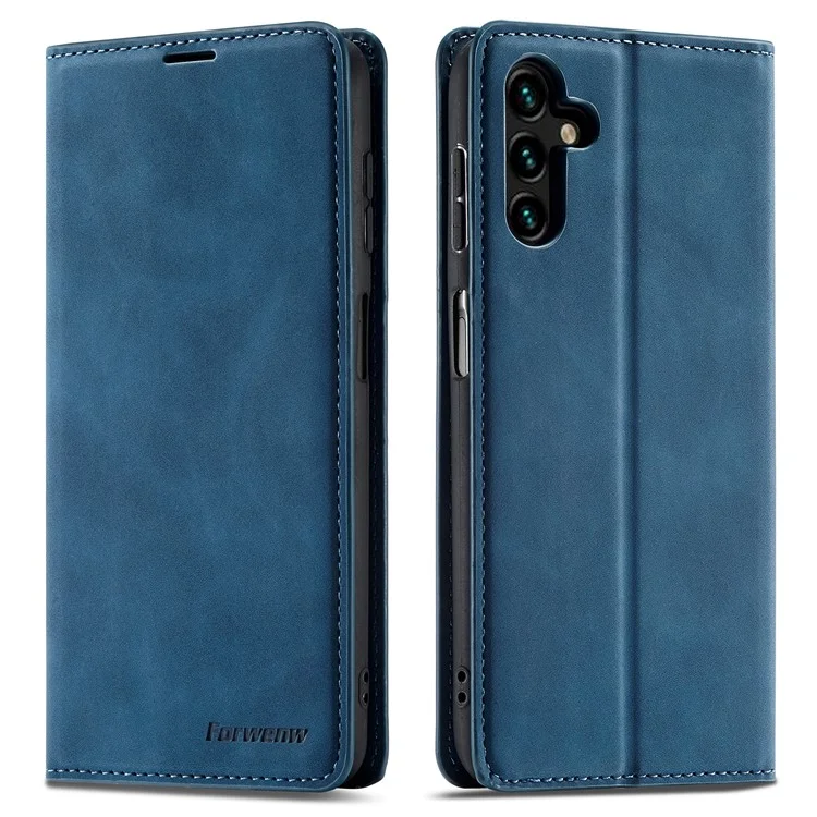 FORWENW Серия Fantasy для чехлов Samsung Galaxy A55 5G Mobile Phone Cover Skin-touch PU Leather Stand Wallet - Blue