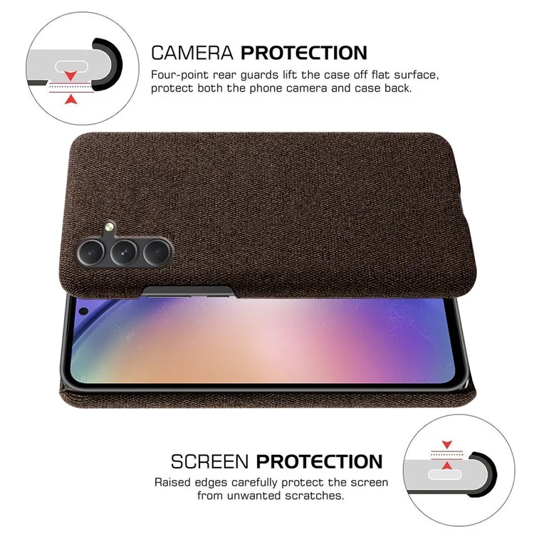 Для Samsung Galaxy A55 5G Cloth+PC Phone Case Shockproof Slim Cell Phone Cover - Коричневый