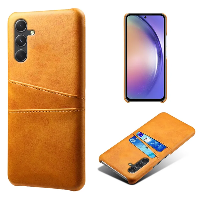 For Samsung Galaxy A35 5G Phone Case Leather+PC Shockproof Cover with Dual Card Slots - Orange