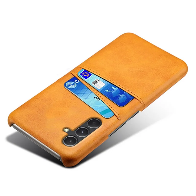 For Samsung Galaxy A35 5G Phone Case Leather+PC Shockproof Cover with Dual Card Slots - Orange
