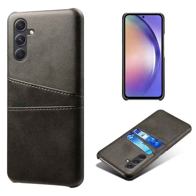 For Samsung Galaxy A35 5G Phone Case Leather+PC Shockproof Cover with Dual Card Slots - Black