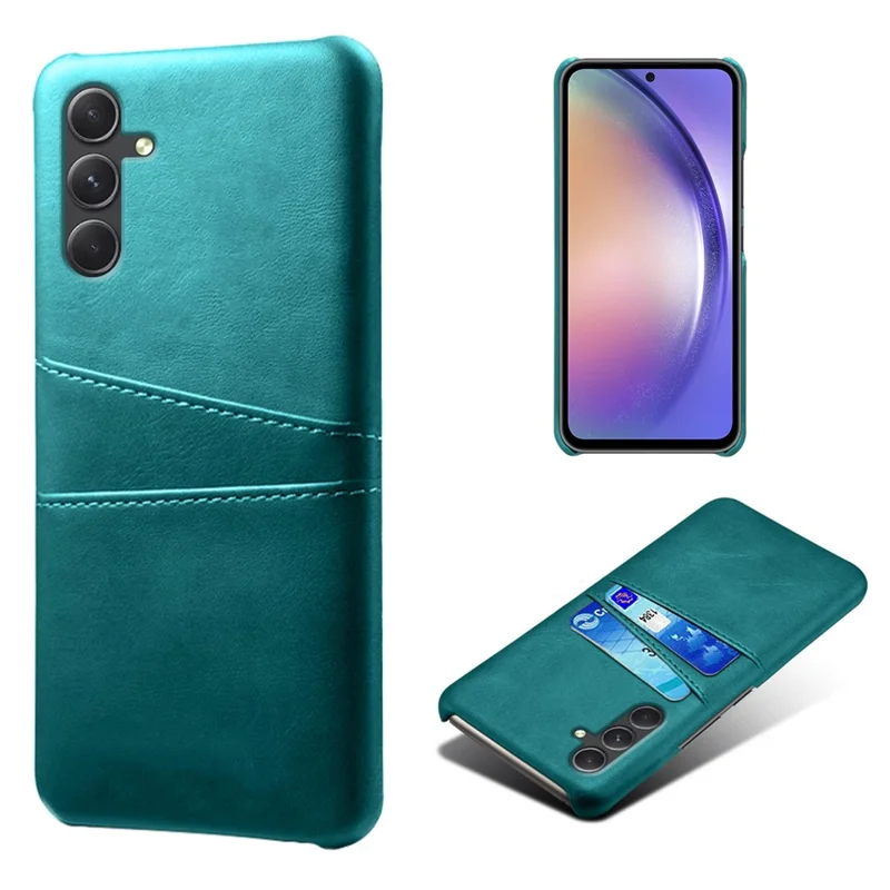 For Samsung Galaxy A35 5G Phone Case Leather+PC Shockproof Cover with Dual Card Slots - Green