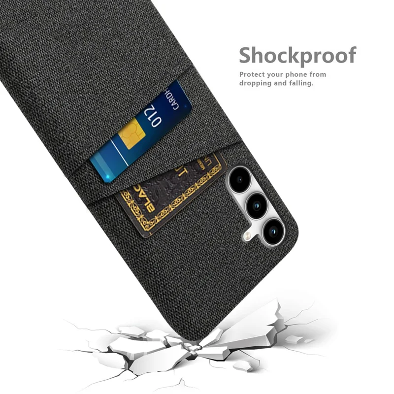 Zwart telefoonhoesje met stofstructuur en dubbele kaarthouder voor Samsung Galaxy A55 5G