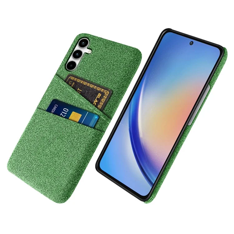 For Samsung Galaxy A55 5G Case with Dual Card Holder Cloth Texture Phone Cover - Green