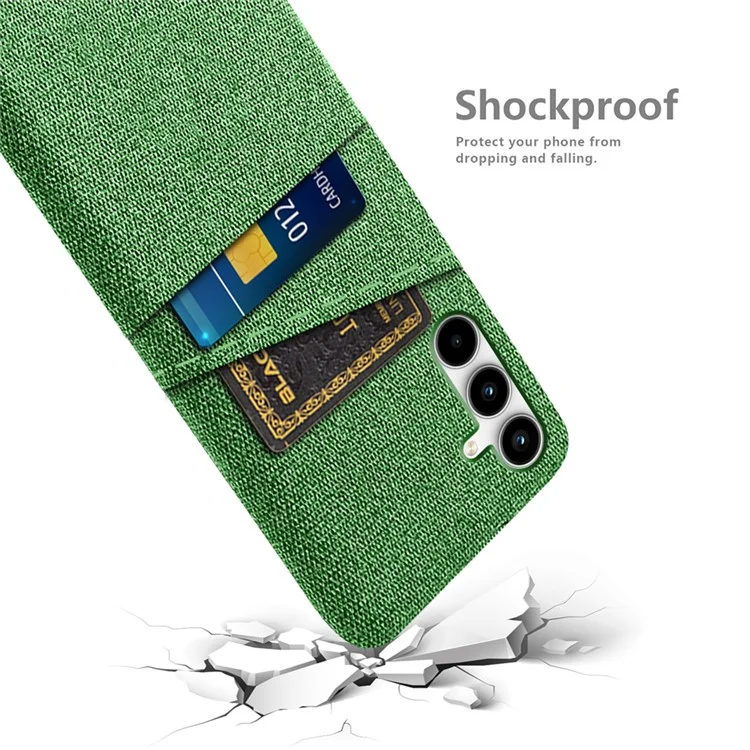 For Samsung Galaxy A55 5G Case with Dual Card Holder Cloth Texture Phone Cover - Green