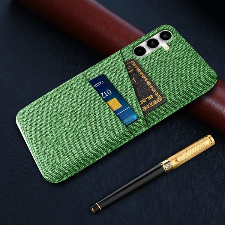 For Samsung Galaxy A55 5G Case with Dual Card Holder Cloth Texture Phone Cover - Green