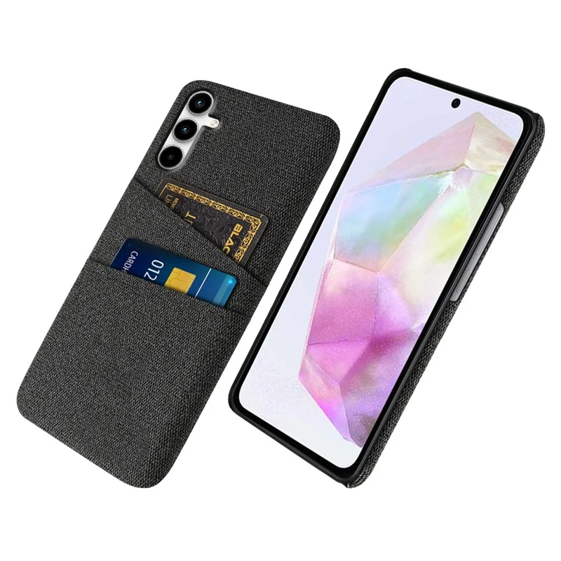 Für Samsung Galaxy A35 5G Slim-Fit Handy-Cover Dual-Kartensteckplätze PC+Stoff Handyrückschale - Schwarz