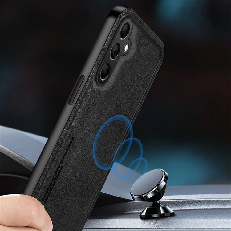 For Samsung Galaxy S23 FE Case Shockproof TPU+PU Cell Phone Cover Built-in Metal Sheet - Black