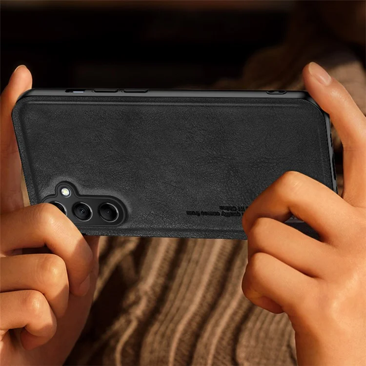 For Samsung Galaxy S23 FE Case Shockproof TPU+PU Cell Phone Cover Built-in Metal Sheet - Black