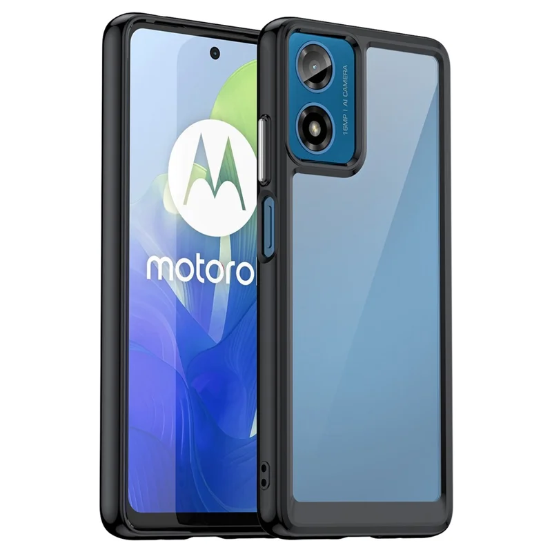 For Motorola Moto E14 4G / G04 4G / G04s 4G / G24 4G Case TPU+Acrylic Drop-Proof Phone Back Cover - Black