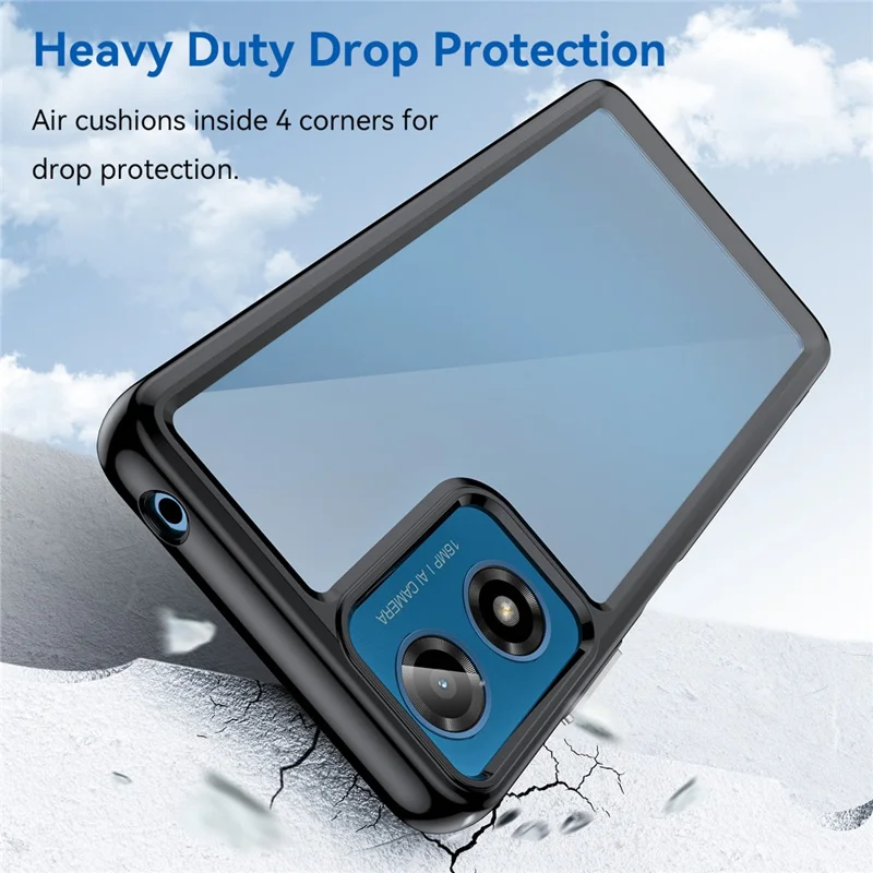 For Motorola Moto E14 4G / G04 4G / G04s 4G / G24 4G Case TPU+Acrylic Drop-Proof Phone Back Cover - Black