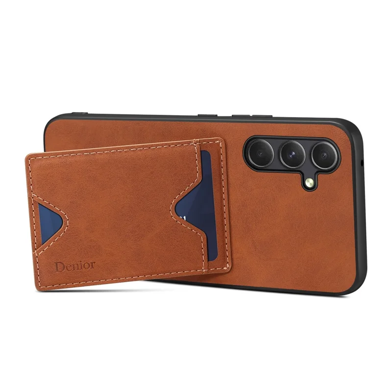 DENIOR Para Samsung Galaxy A55 5G Case Card Slot Leather Coated TPU Phone Cover - Marrom