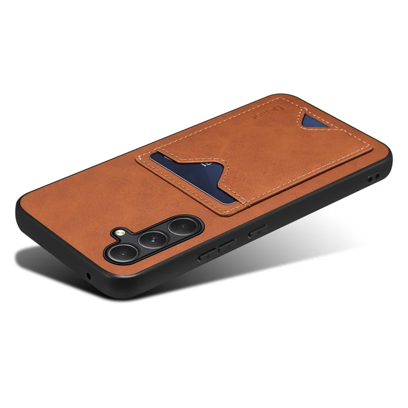 DENIOR Para Samsung Galaxy A55 5G Case Card Slot Leather Coated TPU Phone Cover - Marrom