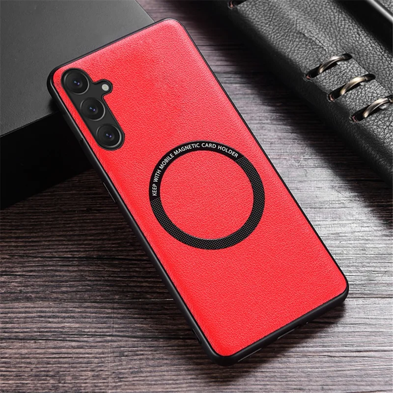 For Samsung Galaxy S24+ Magnetic Case PU Leather+TPU Drop-proof Phone Guard Cover - Red