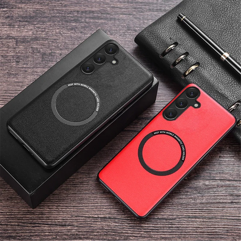 For Samsung Galaxy S24+ Magnetic Case PU Leather+TPU Drop-proof Phone Guard Cover - Red