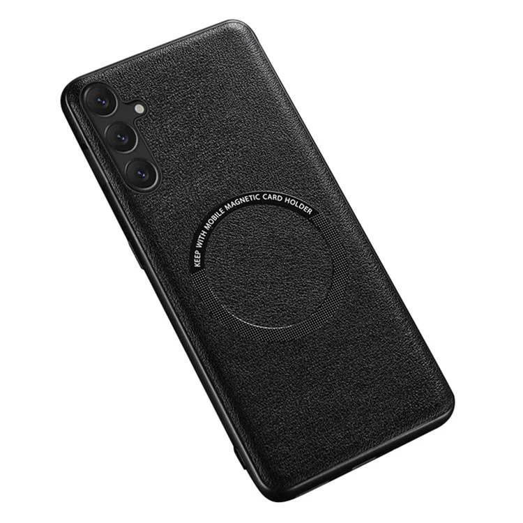 Para Samsung Galaxy A35 5G Case PU Leather Coated TPU Cover Compatible with MagSafe - Black