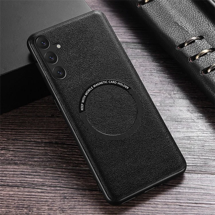 Para Samsung Galaxy A35 5G Case PU Leather Coated TPU Cover Compatible with MagSafe - Black