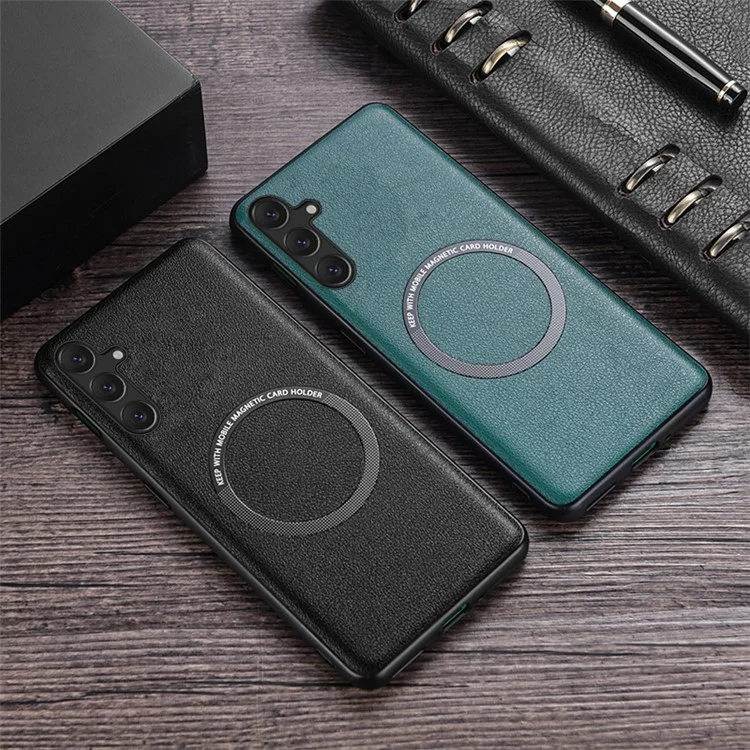 Para Samsung Galaxy A35 5G Case PU Leather Coated TPU Cover Compatible with MagSafe - Black