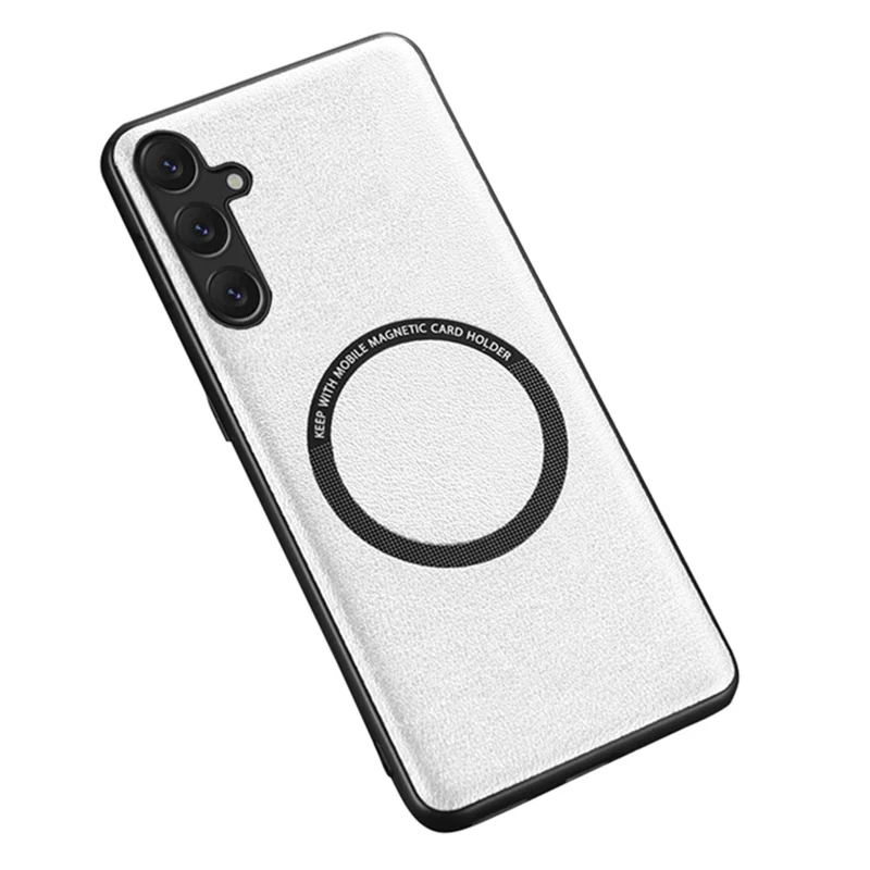 For Samsung Galaxy A55 5G Case PU Leather Coated TPU Back Shell Magnetic Case - White