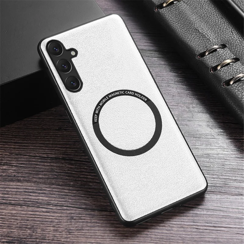 For Samsung Galaxy A55 5G Case PU Leather Coated TPU Back Shell Magnetic Case - White