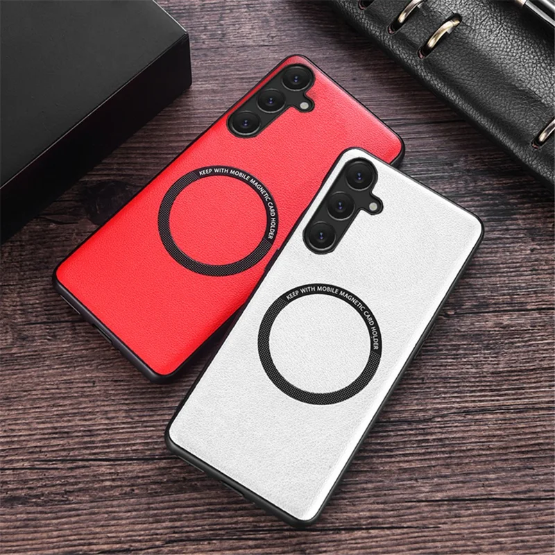 For Samsung Galaxy A55 5G Case PU Leather Coated TPU Back Shell Magnetic Case - White