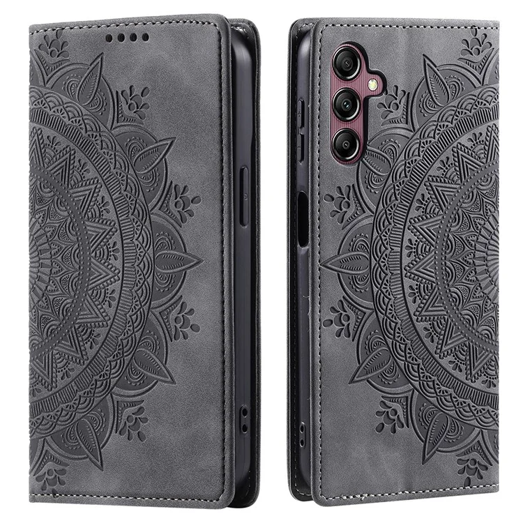 For Samsung Galaxy A55 5G Leather Case Mandala Flower Wallet Phone Cover - Grey