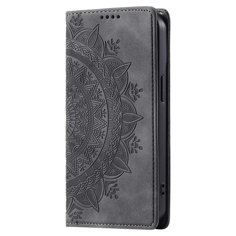 For Samsung Galaxy A55 5G Leather Case Mandala Flower Wallet Phone Cover - Grey