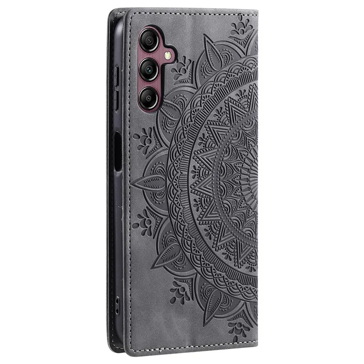 For Samsung Galaxy A55 5G Leather Case Mandala Flower Wallet Phone Cover - Grey