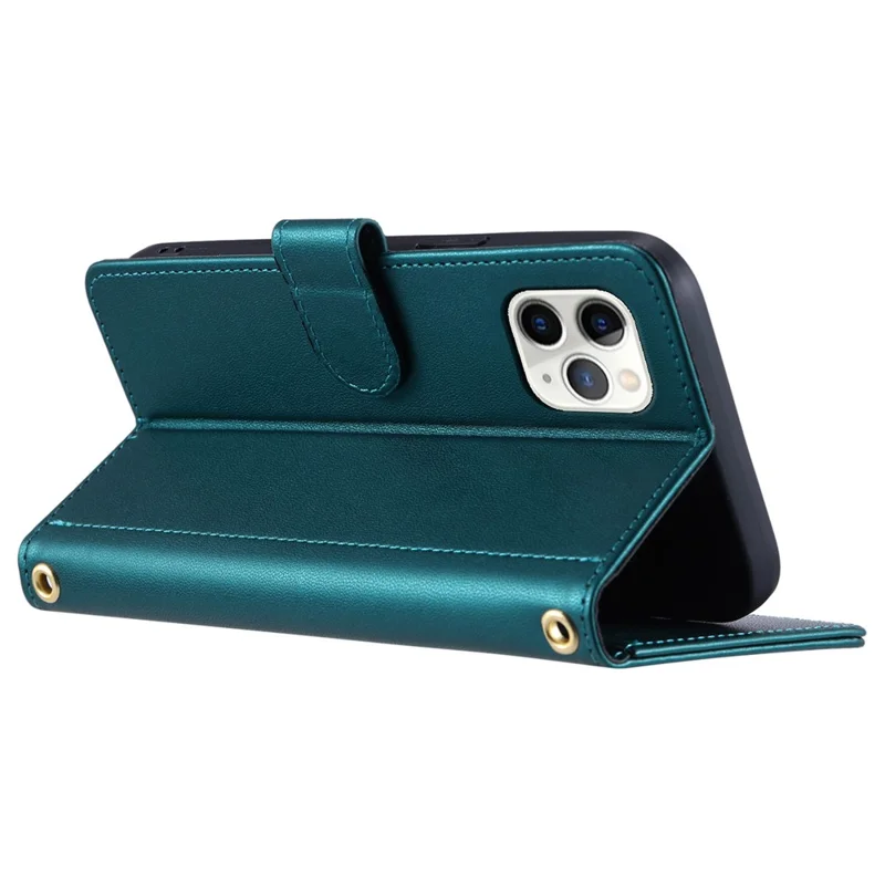 For iPhone 11 Pro Wallet Case Rhombus Grid Crossbody Leather Phone Cover - Green