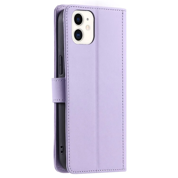 Para Iphone 12 Mini Case de Cuero Crossbody Cover Con 2 Correas - Púrpura