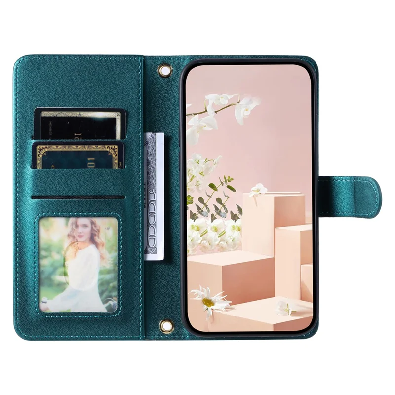 For iPhone 15 Plus Case Wallet Leather Phone Cover with Crossbody Shoulder Strap - Green