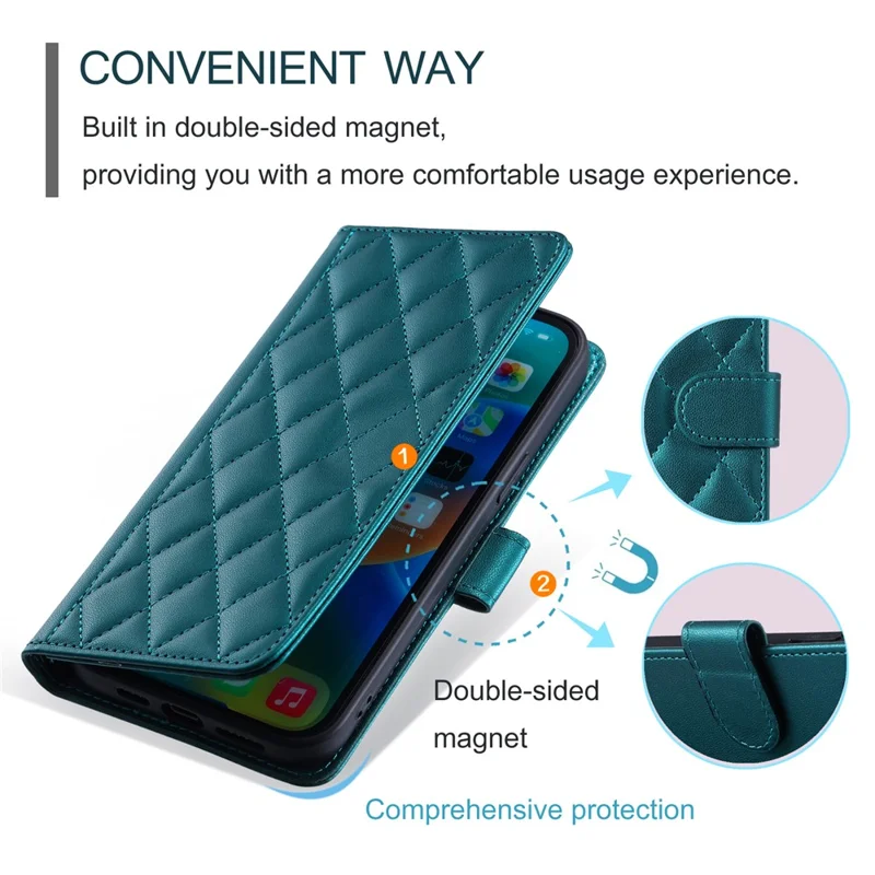 For iPhone 15 Plus Case Wallet Leather Phone Cover with Crossbody Shoulder Strap - Green