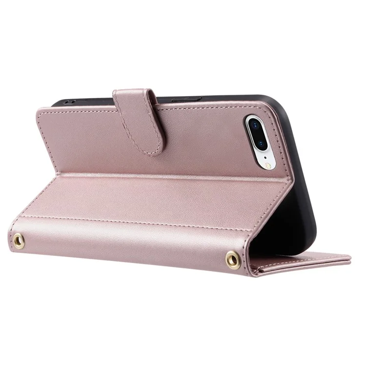 For iPhone 6 Plus / 6s Plus / 7 Plus / 8 Plus Case Wallet PU Leather Crossbody Phone Cover - Rose Gold
