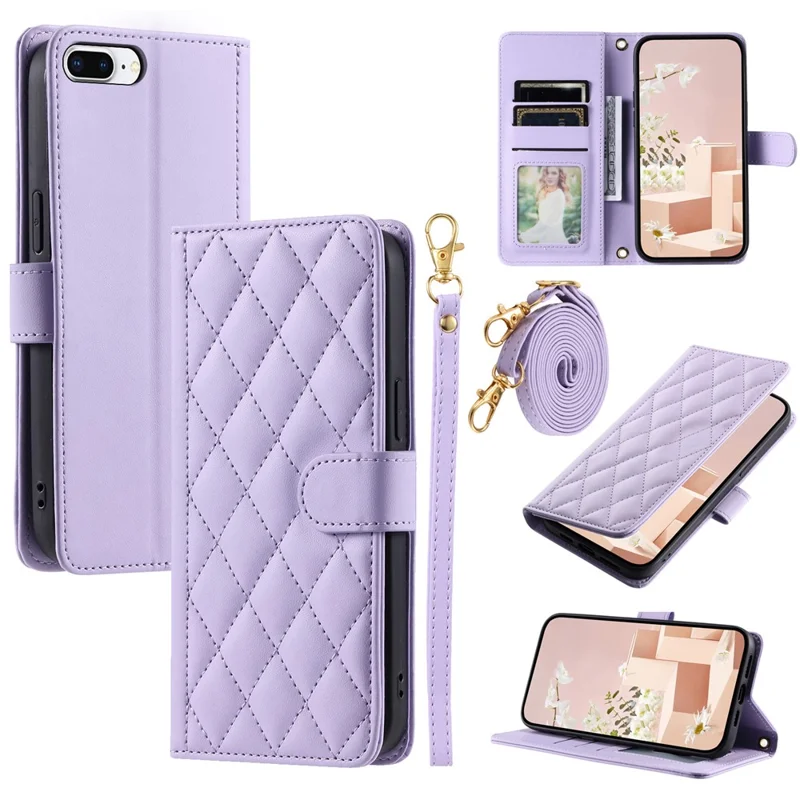 Para Iphone 6 Plus / 6s Plus / 7 Plus / 8 Plus Case Carteira pu Couro Crossbody Tampo - Roxo