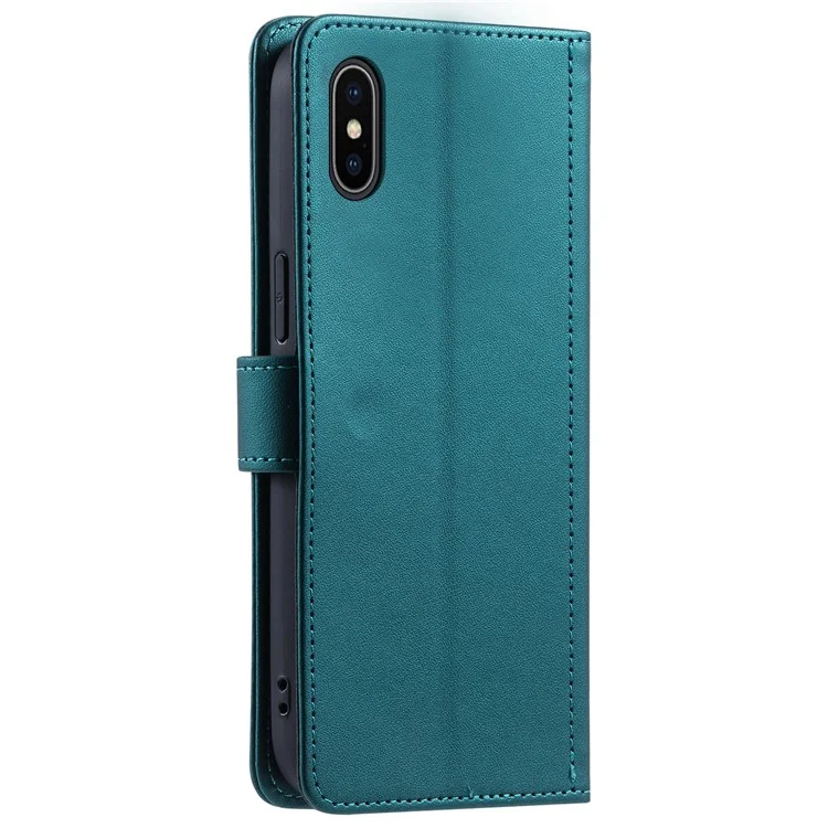 For iPhone X / XS Case Rhombus Grid Leather Phone Cover with Wallet Stand - Green