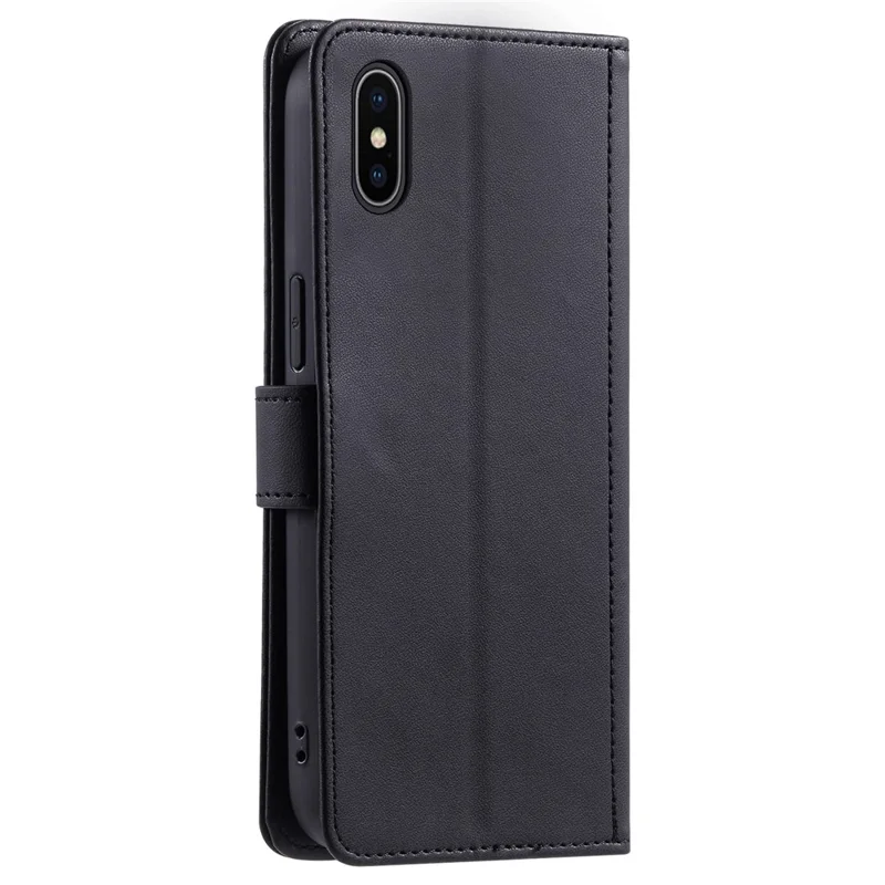For iPhone X / XS Case Rhombus Grid Leather Phone Cover with Wallet Stand - Black