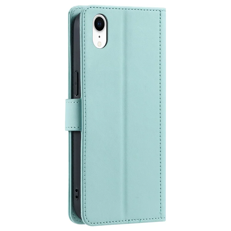 For iPhone XR Leather Case Rhombus Grid Flip Wallet Phone Cover with Straps - Mint Green