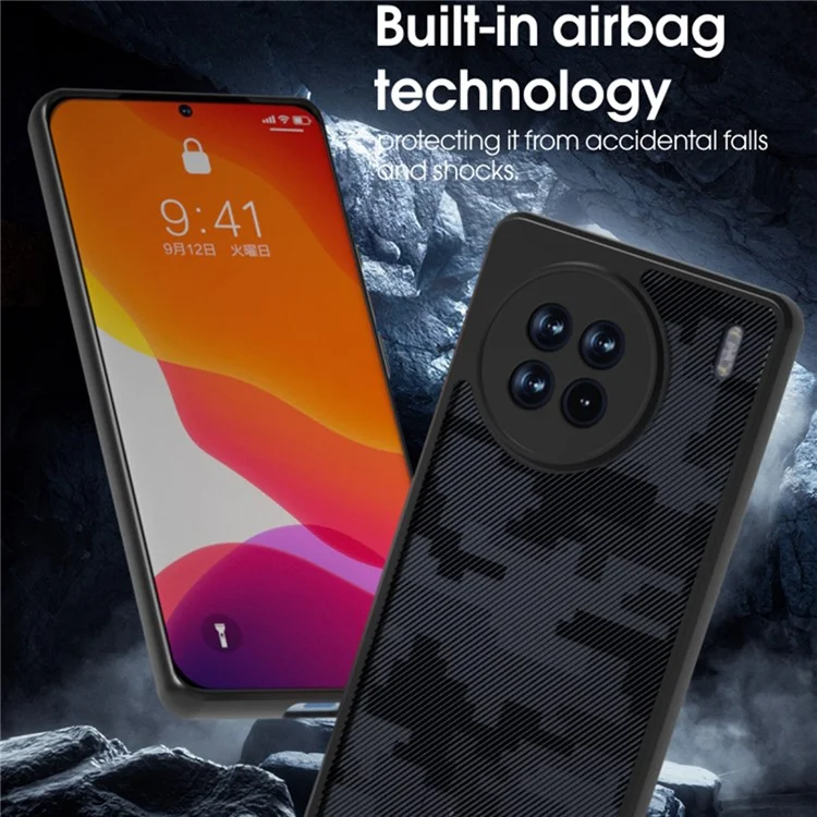 IBMRS Per vivo X90 Pro 5G Case a prova di caduta TPU+PC Guscio protettivo - Mimetica a griglia