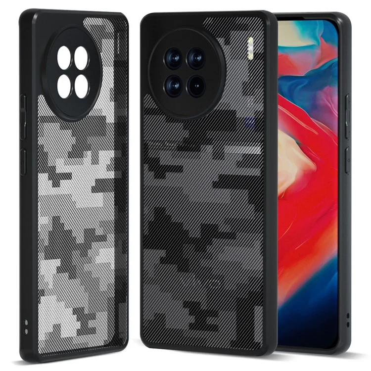 IBMRS Per vivo X90 Pro+ 5G Case Drop-proof TPU+PC Guscio protettivo per telefono - Mimetico a griglia