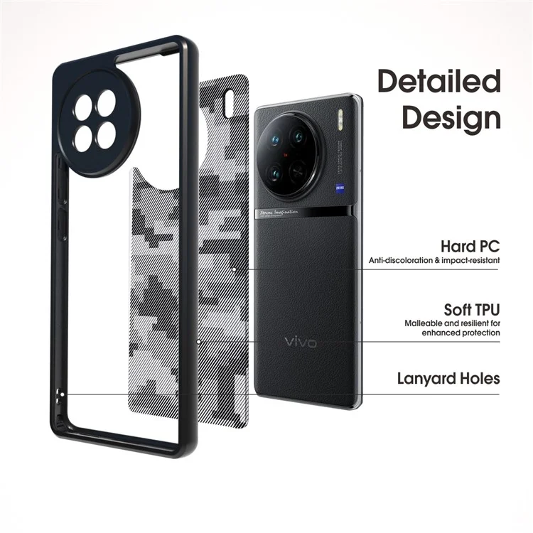 IBMRS Per vivo X90 Pro+ 5G Case Drop-proof TPU+PC Guscio protettivo per telefono - Mimetico a griglia