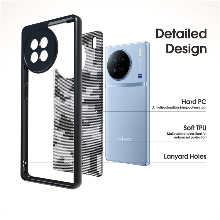 IBMRS für vivo X90 5G-Hülle Airbag-Schutz TPU+PC Telefonschutz - Grid-Tarnmuster