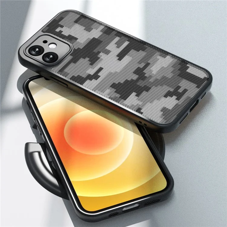 Étui de téléphone IBMRS pour iPhone 12 Slim-Fit, Anti-Rayures, Coque de Protection TPU+PC - Camouflage Grille